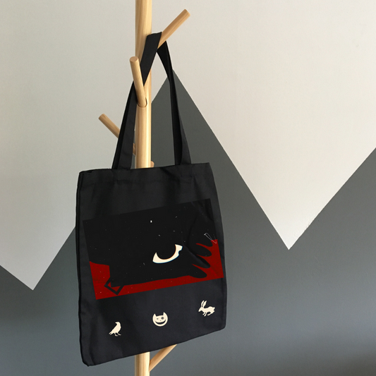 Canvas Tote in black ["Velvet" eyes with iconography]